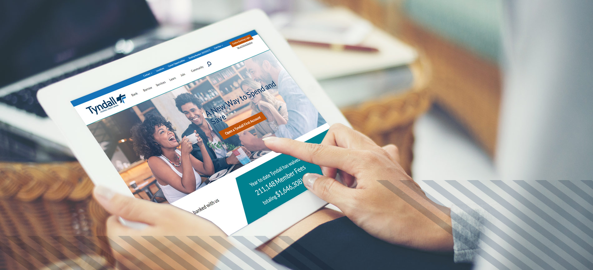 Tyndall Credit Union website on tablet