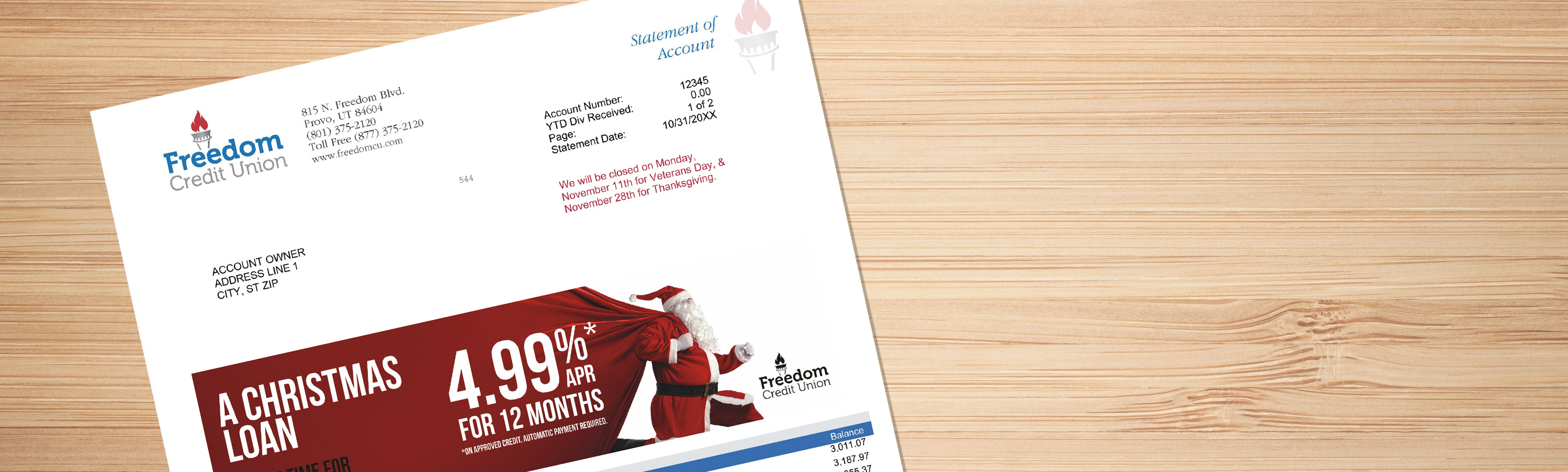 Freedom Credit Union Statements Header