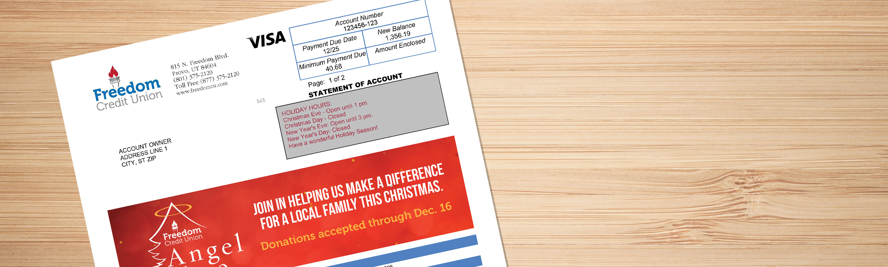 Freedom Credit Union Visa Statements Header
