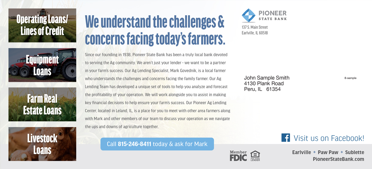 Pioneer State Bank Custom Postcard Design LKCS